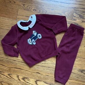 Burgundy Kids' Sweater and Pants Set with Car Design